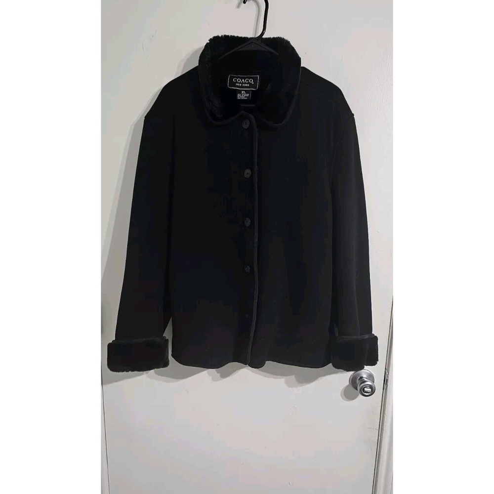 VTG Coaco New York Women's Coat XL Black Faux Fur Lined Fleece Thick Mob Wife